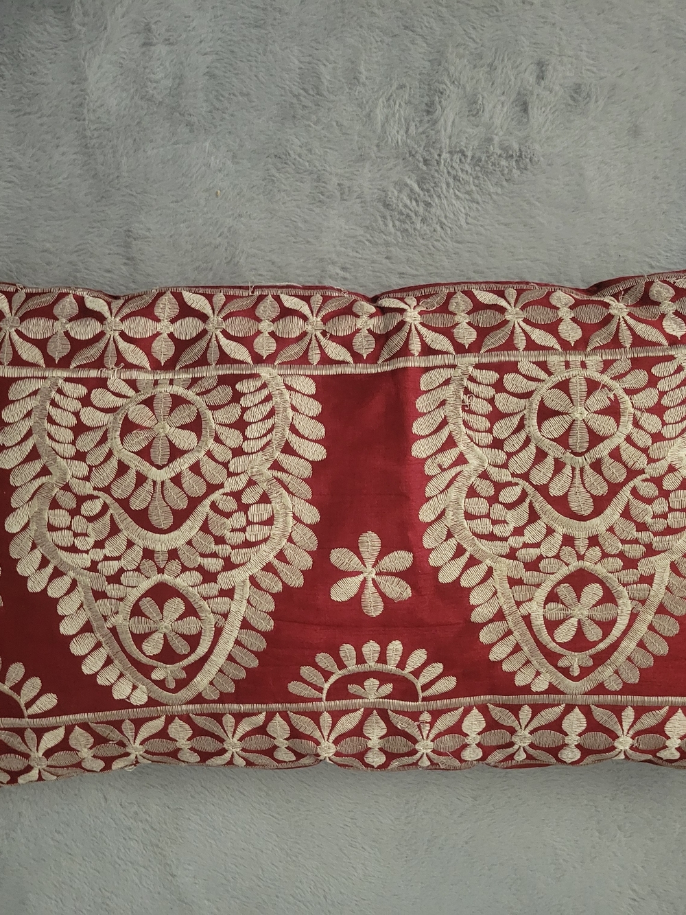 Embroidered Red Decorative Lumbar Pillow - Unbranded